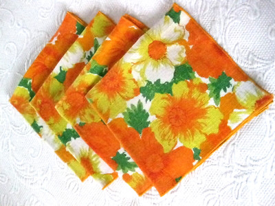 1970s MCM Set of 4 Retro Orange Yellow Green Mid Century Modern Napkins Vintage-image