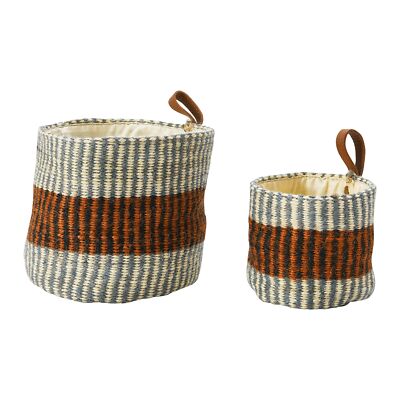 Main + Mesa Woven Jute Baskets with Liner, Rust Striped, Set of 2 Sizes Basket-image