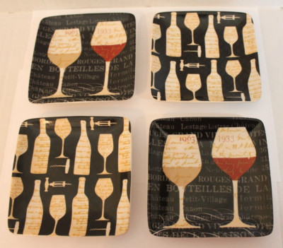 Creative Co-op Set of 4 Wine Theme Mini Plates Square Appetizer Plate Set 4x4