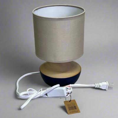 CREATIVE CO-OP Stoneware Table Lamp w/ Linen Shade (No Bulb) Blue/Tan DF8763-image