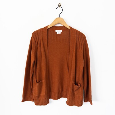 White Stuff Tula Cardi Size S 8 10 Mid Orange Brown Cotton Linen Pocket Cardigan-image