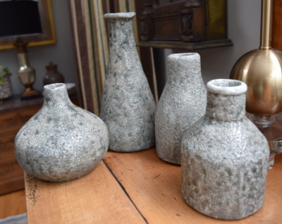 Set of 4 Creative Co-op Terra Cotta Vases Distressed Gray Reactive Pottery-image