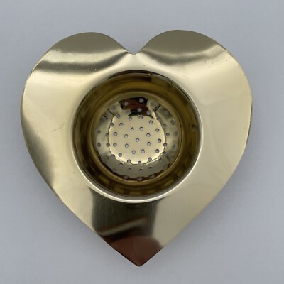 Gold Brass Heart Shaped Tea Strainer Made In India - Creative Co-Op 4.75” Metal-image