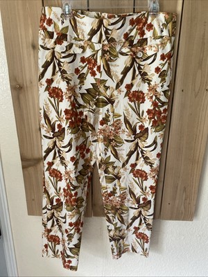 Cato White Orange Floral Mid Rise Stretch Pants Size 16 NWOT-image