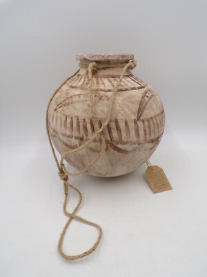 Creative Co-op Hanging Clay Planter Jute Hanger Distressed Beige Large 15