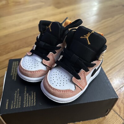 New Nike Air Jordan 1 Mid SE TD Ember Orange White Baby Toddler Size 3C Shoes-image