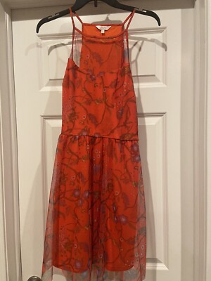 Candies Orange Floral Lined Short Sleeveless Dress Size Large-image