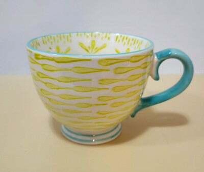Creative Co-op Stoneware 12oz Coffee Tea Mug Yellow & Turquoise Cottage Style-image