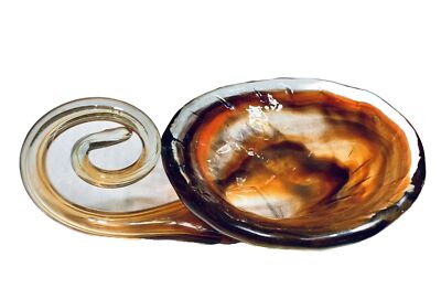 70s Sooner Brown Orange Art Glass Cornucopia Shaped Coil Swirl Hand Blown-image