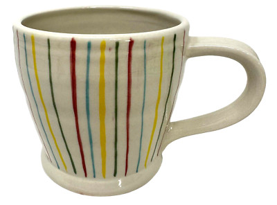 Creative CoOp Mug Multi Colored Striped Ceramic Artisan Coffee Tea Cup 16 oz-image