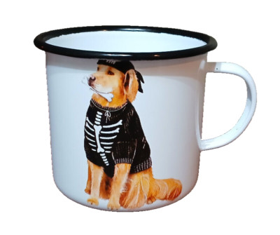 Creative Co-Op GOLDEN RETRIEVER Pirate Halloween Enamelware Mug 12oz EUC *READ*-image