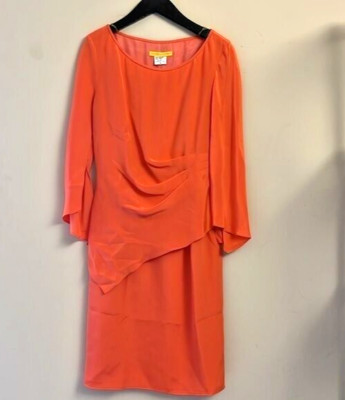 Flores & Flores Orange Silk Drape Evening Dress Size 8-image