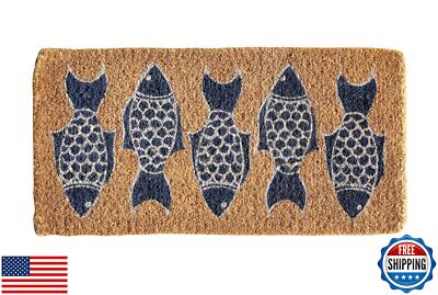 Creative Co-Op Natural Coir Doormat with Fish Images-image