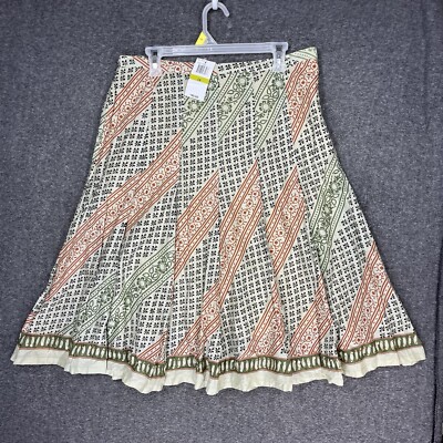 NWT Relativity Midi Skirt Women’s 14 Bohemian Lined Sequin Orange Green Paisley-image