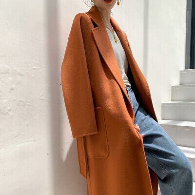 Double-sided Cashmere Coat Womens Mid Long Loose Korean Woolen Lapel Belt Jacket-image