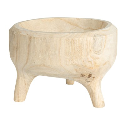 Rustic Paulownia Footed Wood Bowl, Natural-image