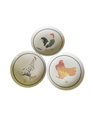 Plates Chickens Jessica Allen Creative CO-OP. Rooster & Two Hens 8 Inches-image