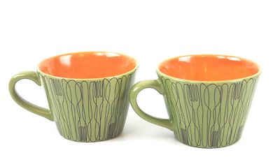 Coffee Mug Set Avocado Green & Orange from The Food Network Mid Century Style-image