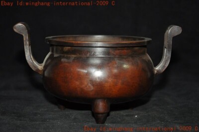 Mark China Buddhism temple pure bronze joss Incense burner Censer statue-image