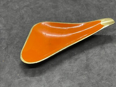 Orange Enamel Brass Mid Century Boomerang Ashtray 3