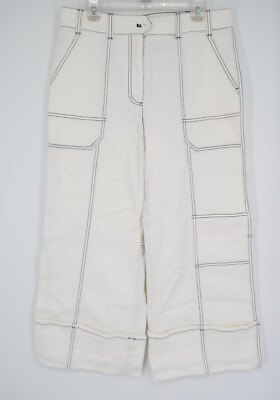 Maeve Anthropologie Joss Contrast Stitch Trousers White Wide Leg Womens Size 12-image