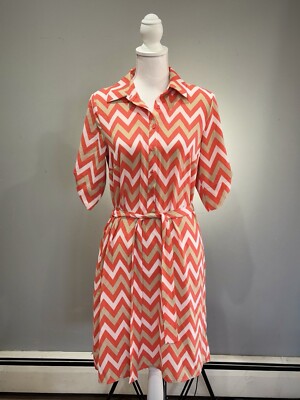 SALE! Orange Tacera Chevron Belted Dress Size M-image