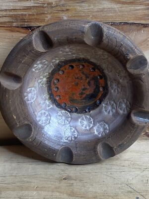 Vintage Italian  Tuscan Ashtray  Brown Orange Mid Century Modern Italy Tobacco-image