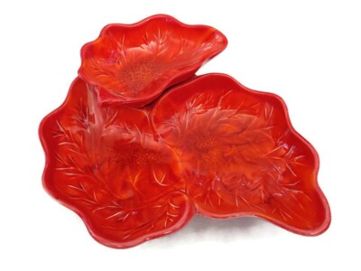 Orange Vintage Mid Century 2 Tier Relish Chip Dip Leaf Serving Dish Cal  896 -image