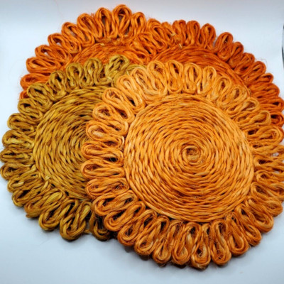 Vintage Woven Trivets Four BoHo Table Decoration Gold Orange-image