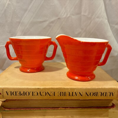 Vintage Mid Century Modern Art Deco Orange Sugar Creamer-image