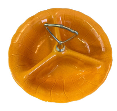 Mid Century Lane & Co Divided Serving Tray Candy Dish Van Nuys California Orange-image