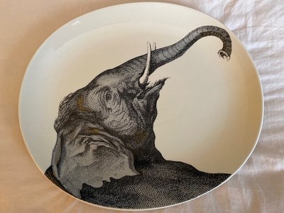CREATIVE CO-OP BRAND OVAL SHAPED ELEPHANT CERAMIC SERVING PLATTER-image