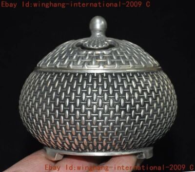 China Tantra Buddhism temple Tibetan silver joss Incense burner Censer statue-image