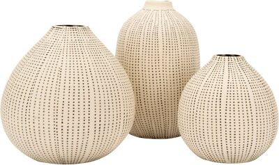 Creative Co-Op White Stoneware Vases  Textured Black Polka Dots (Set of 3 Sizes)-image