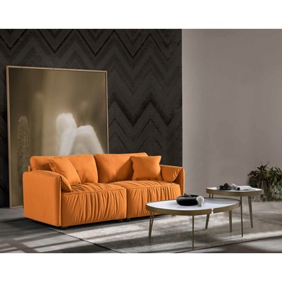 Mid-Century Modern Style Upholstered Deep Seat Sofa, Orange Modern & Contemporar-image