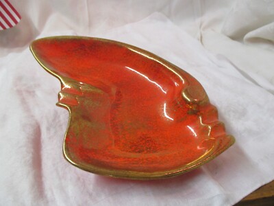 Vintage MCM California Original Pottery orange gold Ashtray  #B700-L-image