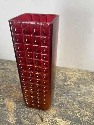 Mid Century Modern Vase Glass Vase Fade Out Orange Pressed Bubble Nice-image