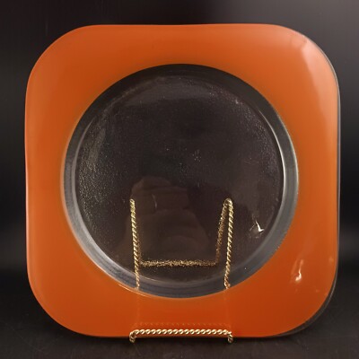 Retro Orange & Clear Square Glass Dinner Plate, 10.75