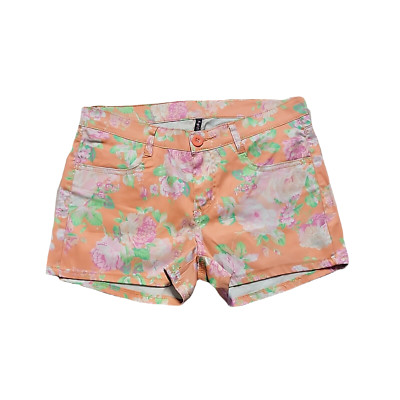 be-girl Basics Short Shorts ~ Sz 9/10 ~ Orange ~ Floral ~Mid Rise ~ 2.5