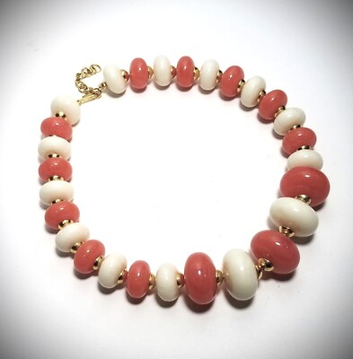 Chunky Marbled Orange Lucite Bead Necklace Mid Century Statement Choker Vintage -image