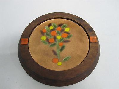 MID CENTURY ERNEST SOHN DESIGN ENAMEL ON COPPER with ORANGE LEMON TREE ASHTRAY-image