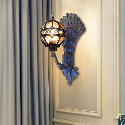 Rustic Wall Light Industrial Mid Century Peacock Wall Sconce with Glass Shade-image