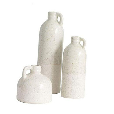  Modern Farmhouse Distressed Two-Toned White Small Ceramic Jug Set of Three -image
