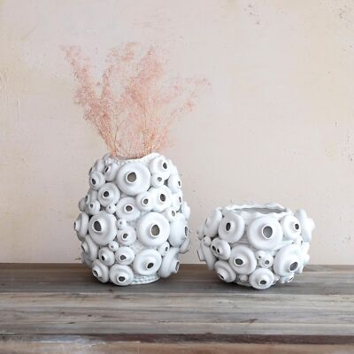 Creative Co-Op Large Handmade Textured Stoneware Coral Vase with Sand Finish,...-image