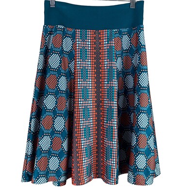 Fever London Size 6 Skirt Knit Waistband Polka Dot Orange Blue A Line-image