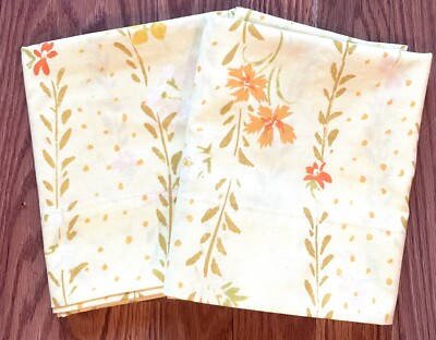 Vintage Mid Century Pillow Cases Yellow Orange Flowers Morgan Jones Set Pair 2-image