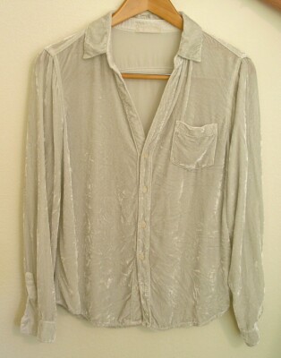 CP Shades Joss Velvet Shirt - Small - Creamy Gray-image