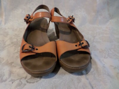 Dansko Orange Leather Sandal Ankle Strap Buckle (38) 7.5-8 M EUC Mid Heel-image