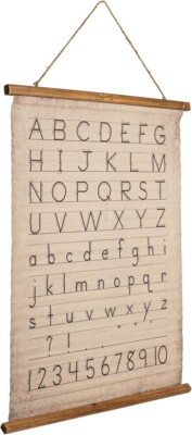 Creative co-op canvas & wood scroll wall decor with alphabet & numbers 31 x 39