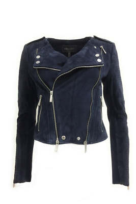 BCBG MAXAZRIA Joss Leather Suede Moto Jacket Navy M NWT! $568-image